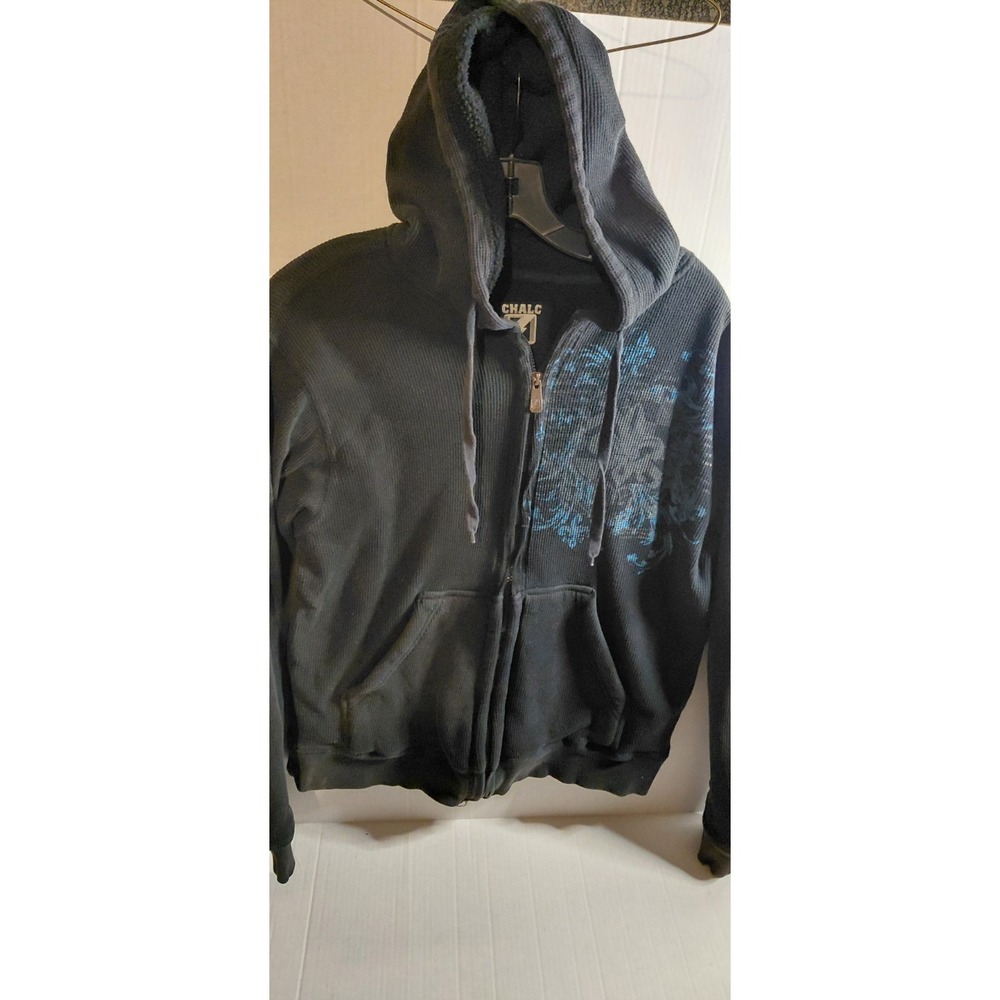 discontinued vintage Y2K graphic hoodie CHALC thermal-lined Sz M Gothic Grunge.